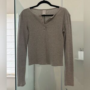 Abound Heather Gray Long Sleeve Henley Top